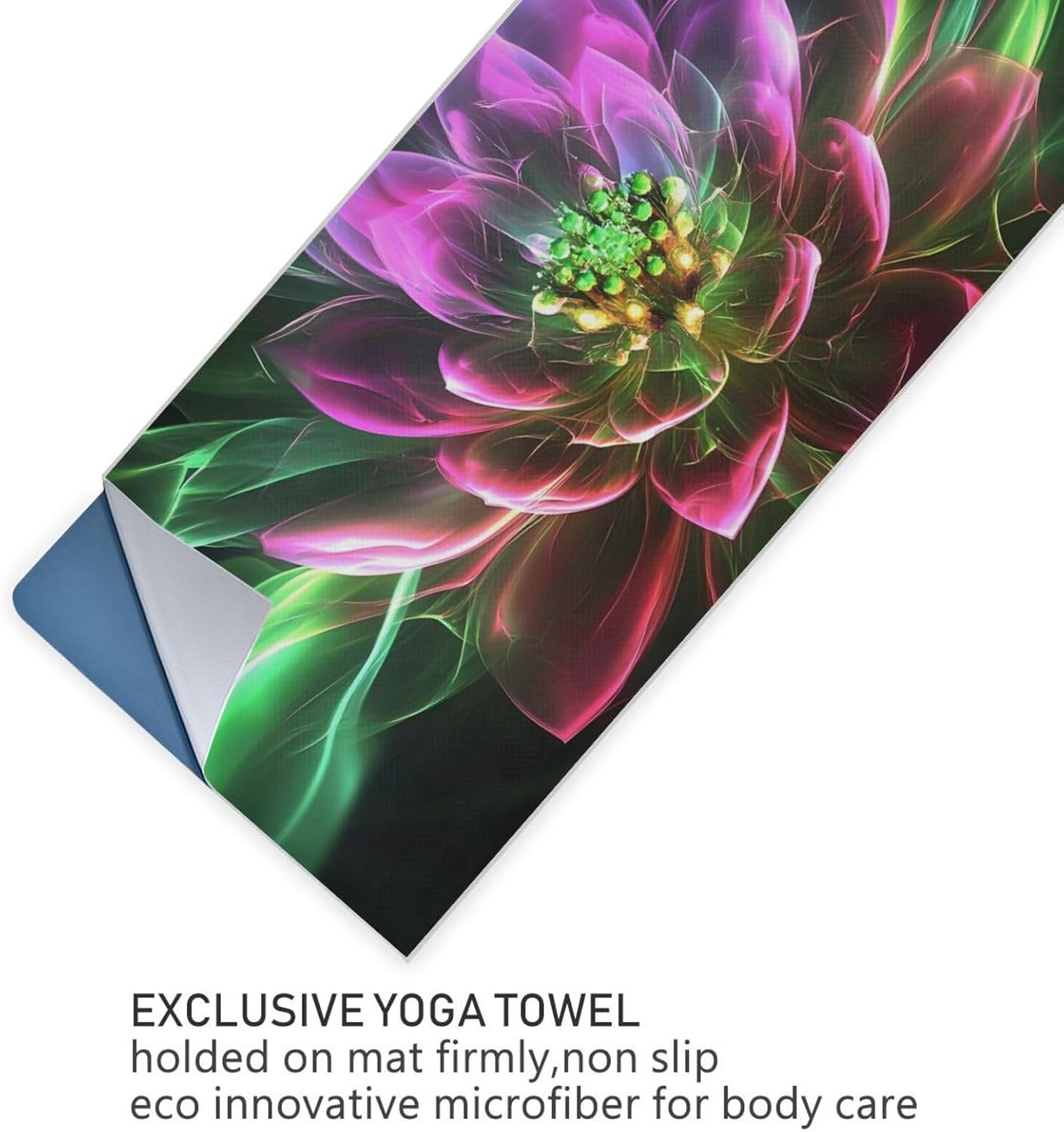 Yoga Mat Towel with Silicone Grip Dot Floral Green Purple – 73"x27" Non-Slip Sweat Absorbent Microfiber Yoga Towel for Home Gym Studio