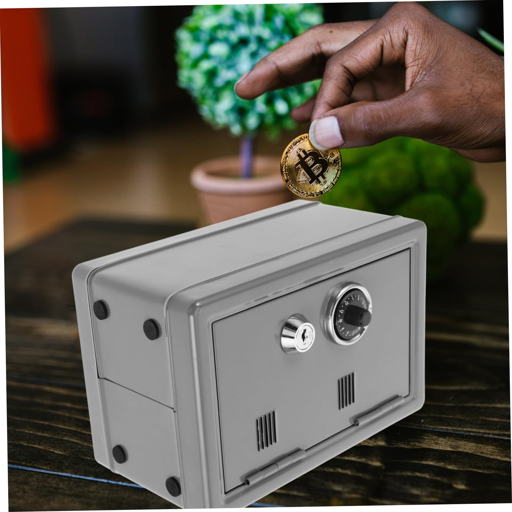 HOMSFOU Cassaforte Doppio Meccanismo di Chiusura e Sicurezza Avanzata in Ferro Argento Mini Cassaforte Portatile per Casa e Viaggio