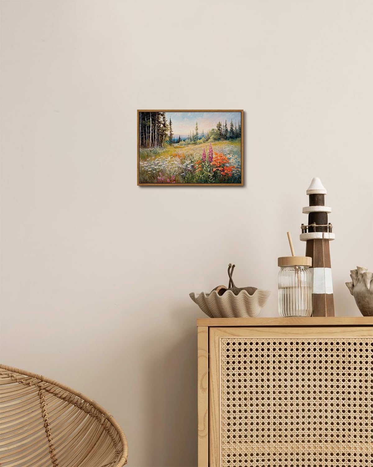 KISSFOX Vintage Framed Wall Art Decor Rustic Landscape Pictures Wall Decor Colorful Wildflower Paintings Forest Scenery Canvas Art Prints Modern Farmhouse Artwork For Bedroom Kitchen Living Room