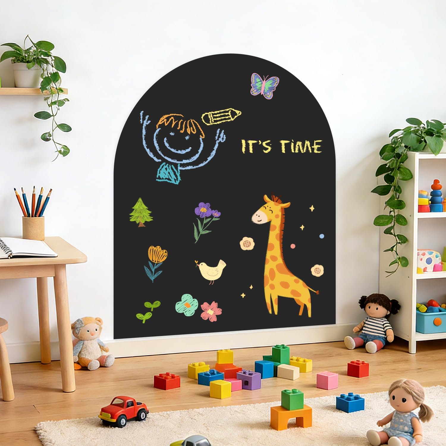 Magnetic Chalkboard for Wall 40×32 Inch Arch Wall Decal Self Adhesive Magnetic Wall Sticker Black with Magnet Letters and Color Accessories Wall Magnetic Board for Kids Playroom Essentials