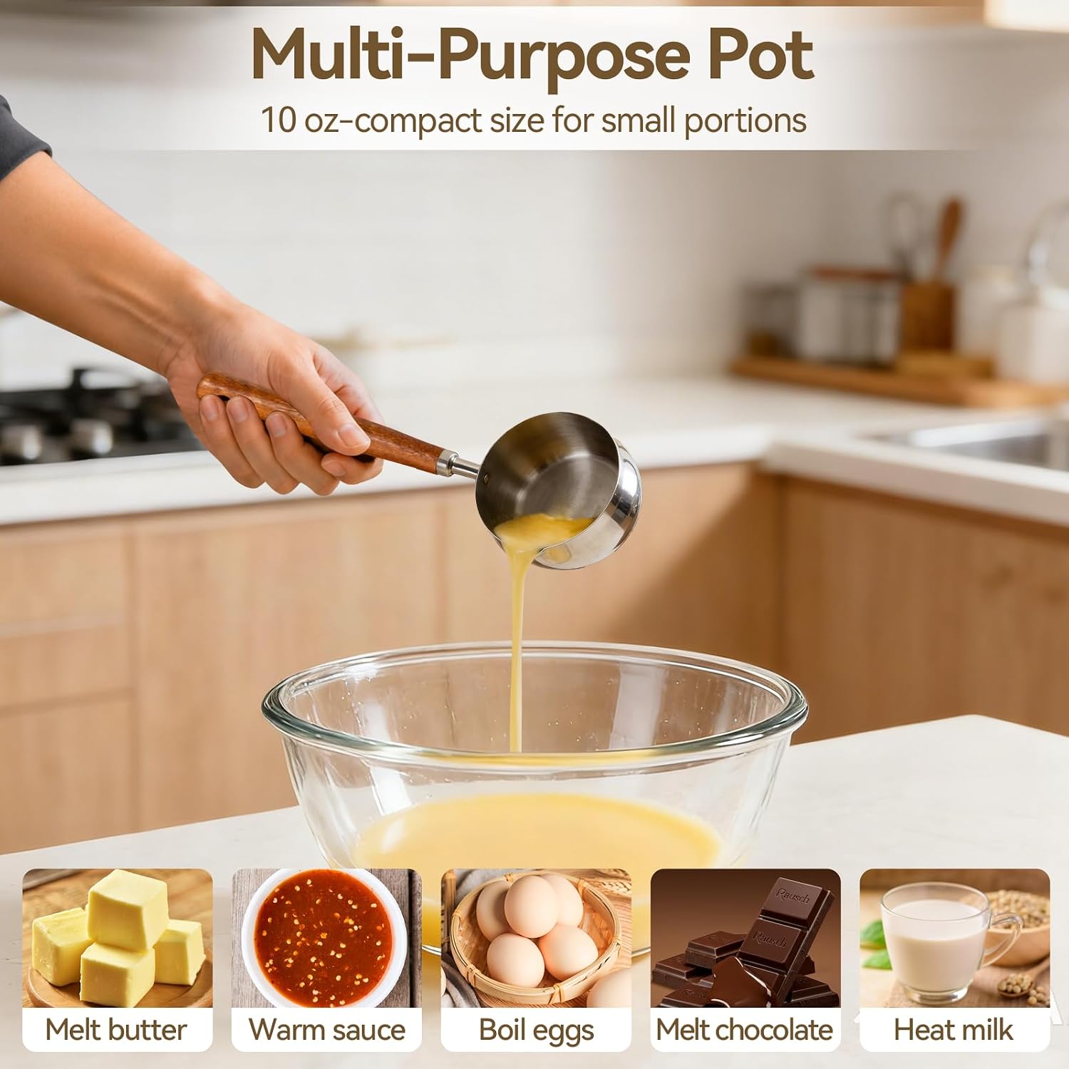 10Oz Butter Warmer Pot,Melting Pot Stainless Steel Sance Pan for Milk,Coffee,Chocolate Melting