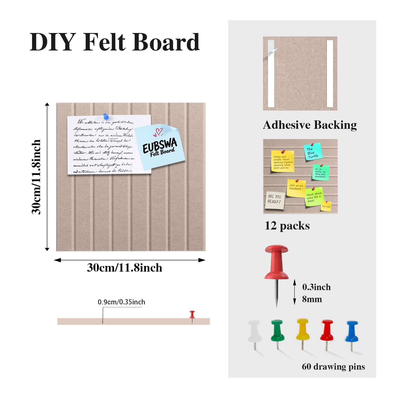 120 x 90cm Große Filz Pinnwand Selbstklebend,vertikaler Streifen dekorative Pinnwand aus Filz,Filzboard, faltbare Fototafel Memotafeln Memo Boards Bulletin Board für Büro Küche,Dunkel Kamel