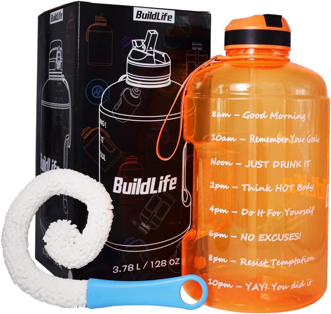 QuiFit Gallon Sport Water Bottle Wide Mouth with Straw Lid