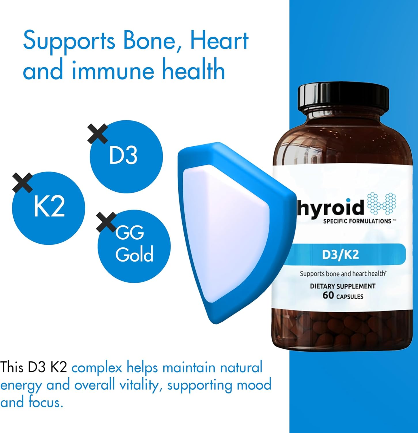 D3/K2 Vitamin Complex with GG | High-Absorption Vitamin D3 5000 IU + Vitamin K2 MK-4 + MK-7 | Supports Bone Strength, Heart Health, and Immune Balance | 60 Capsules