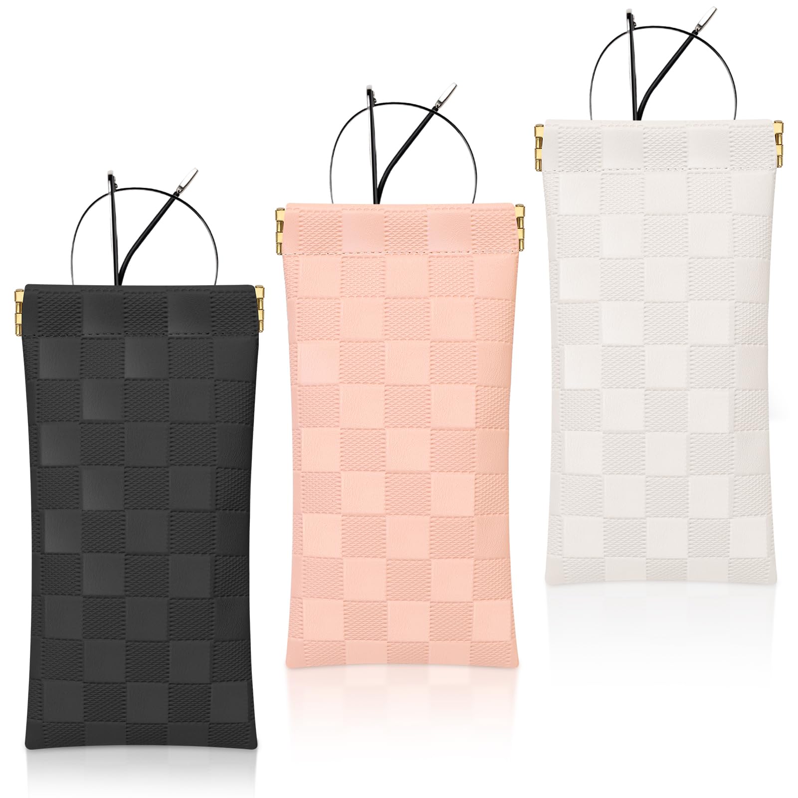 Hifot3 Pcs Leather Glasses Case Soft, Portable Squeeze Top Sunglasses Case Travel, Soft Leather Sunglasses Bag Pouch Organizer, Thin Glasses Case Eyeglasses Case Slim Sunglasses Case for Women Girls