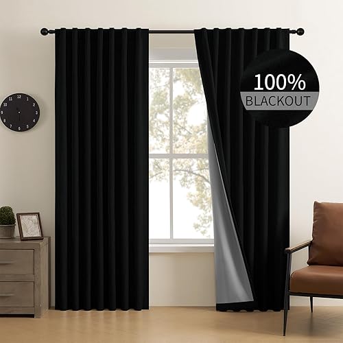 Miniatura 20 de CUCRAF - Cortinas de lino 100% opacas de 84 pulgadas de largo, juego de 2 paneles, con pestaña trasera y bolsillo para cortinero para sala de estar