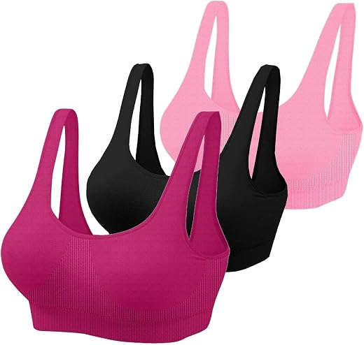 Khwahish Women's Nylon & Spandex Non-Padded Wire Free Sports Bra-Pack of 3