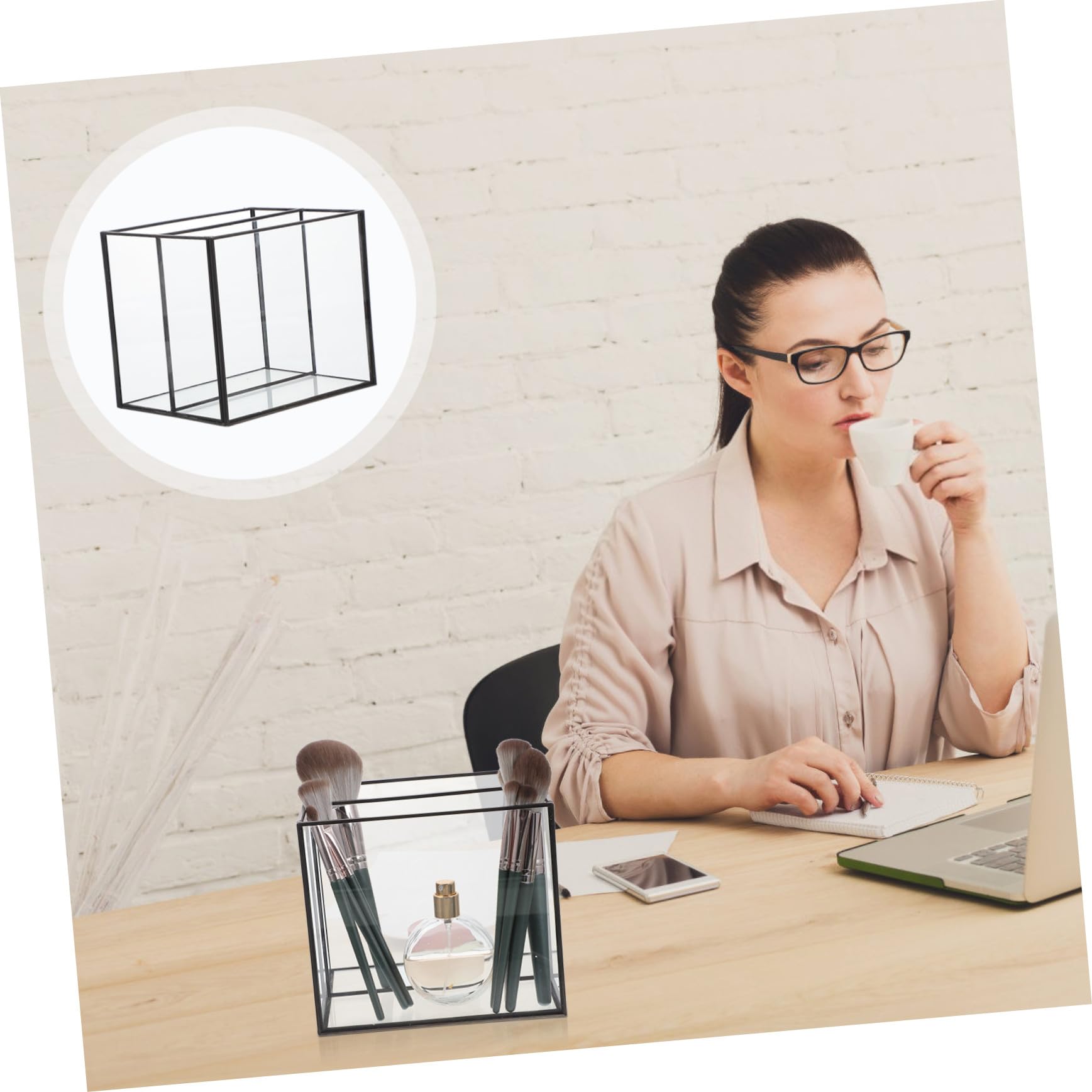 iplusmile Boîte De Rangement Pour Cosmétiques Et Bijoux Double Compartiment En Verre Et Laiton Noir Organisation Maison Bureau