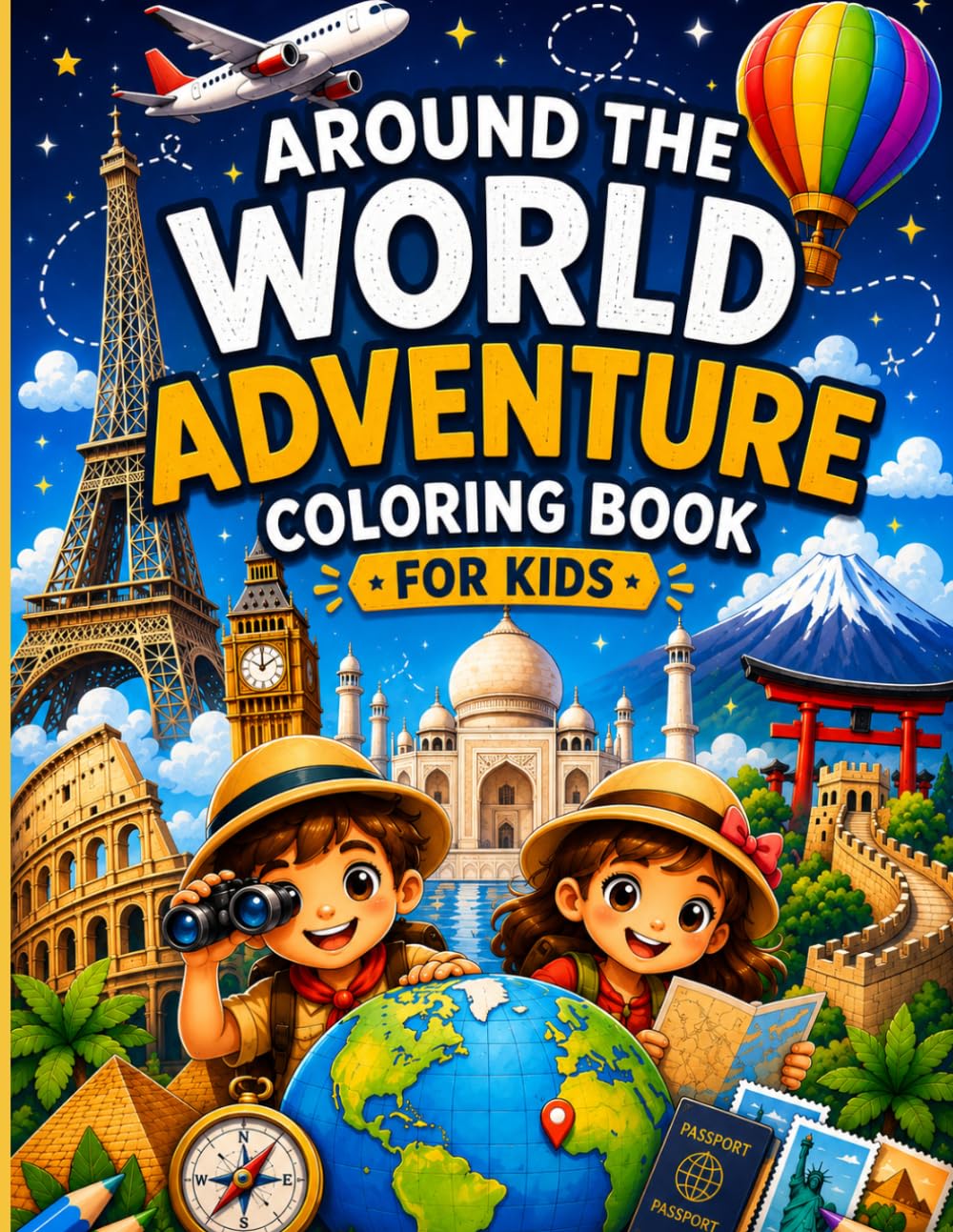 Around the World Adventure Coloring Book for Kids: Explore Famous Landmarks, Amazing Animals, and Exciting Adventures Around the World