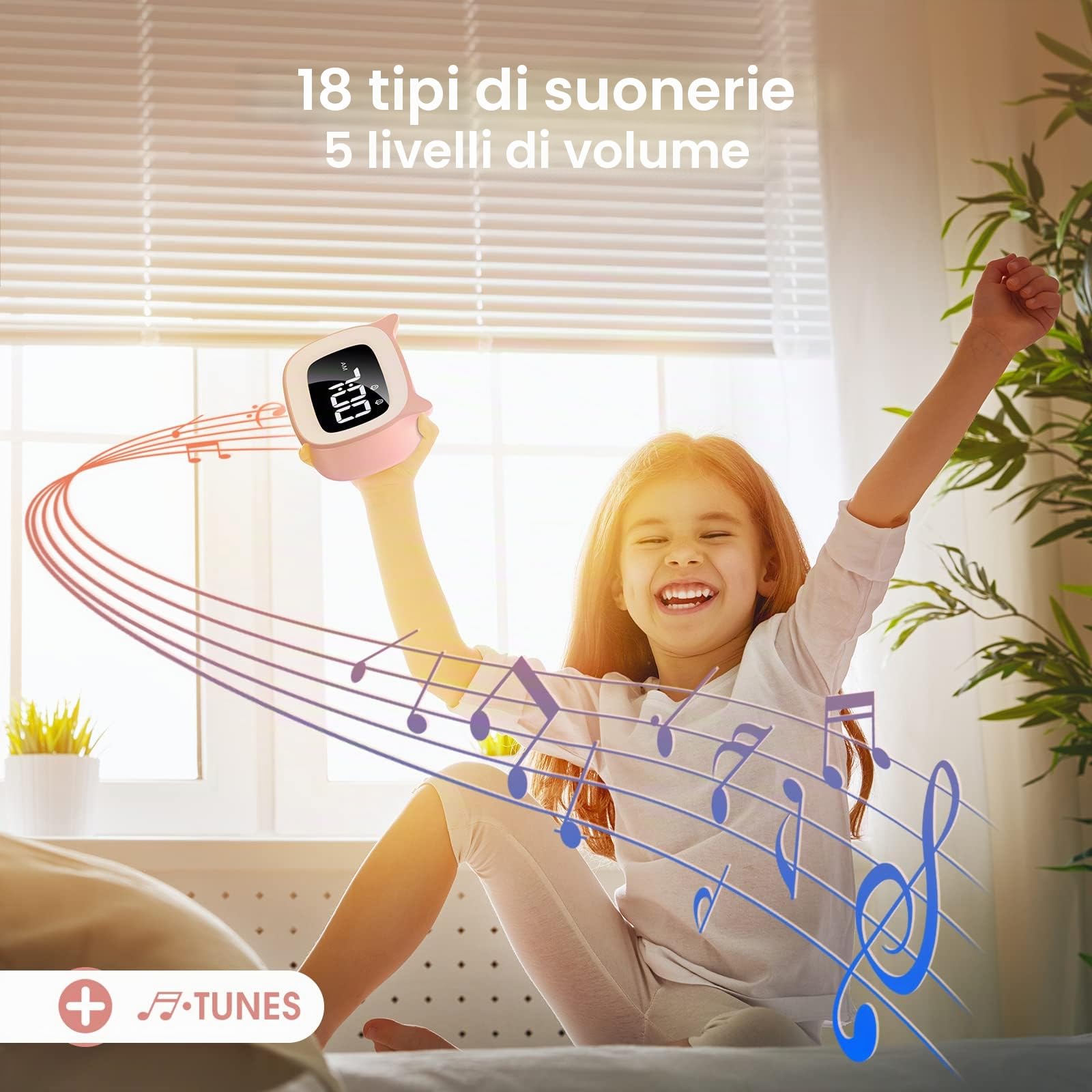mizikuu Sveglia Bambini da Comodino, Sveglia Digitale con Led Numeri Grandi, 0-100% Dimmer, 18 suonerie, 2 Allarmi, 12/24H, Snooze, Porta di Ricarica USB