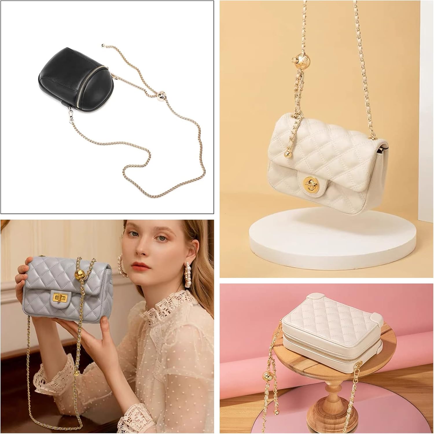 WADORN Adjustable Thin Purse Chain Strap, 47.2 Inch Metal Crossbody Bag Chain Iron Flat Chain Replacement Shoulder Bag Chains Handbag Clutch Chains Strap Accessories with Bead Adjuster, Gold - Image 4