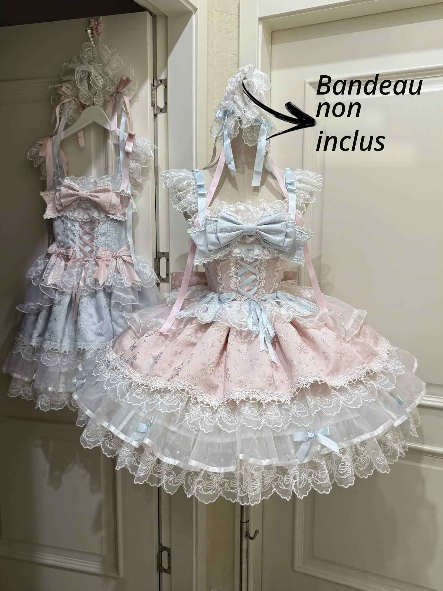 Robe de princesse Lolita sans manches pour adolescentes, style kawaii, en dentelle, à volants, style victorien, élégant