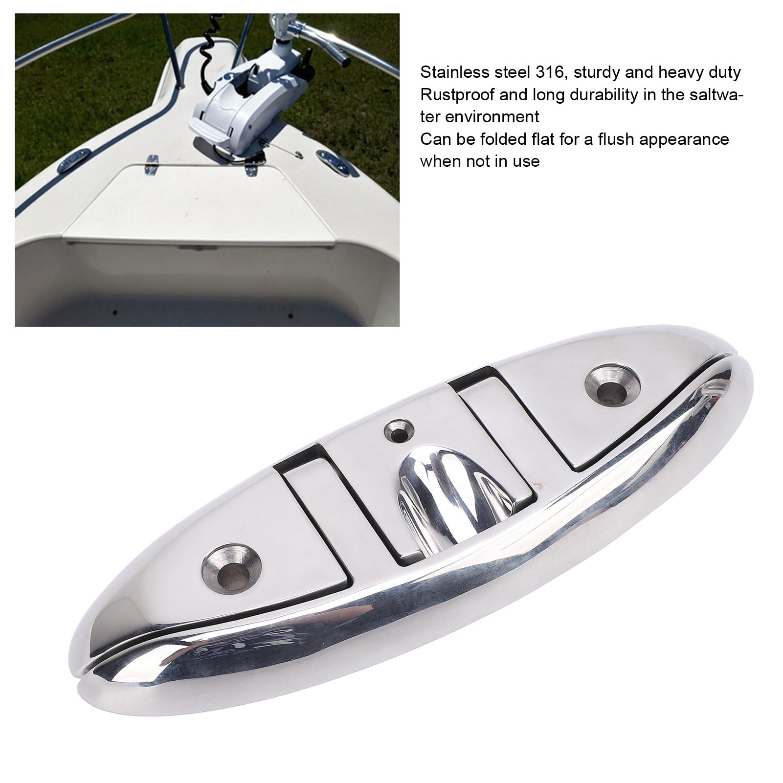 Boat Cleat, 8in Boat Tie Down Cleat, Stainless Steel Dock Cleat Boat Folding Cleat for Marine Yacht RV, Boat Dock Cleats Rope Cleat Boat Mooring Cleat for Boat, Yacht, RV