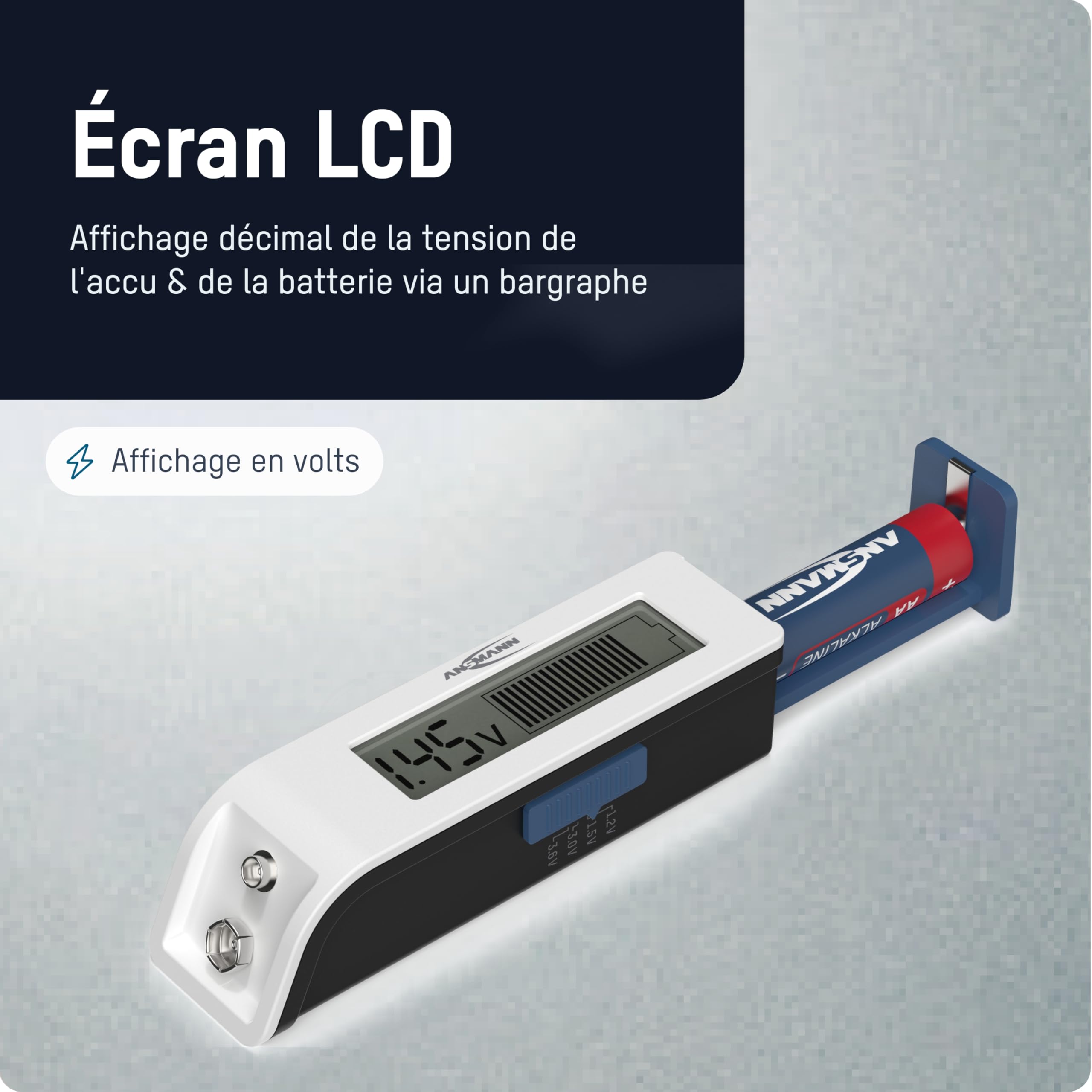 ANSMANN Testeur de piles pour piles rechargeables, piles & piles bouton au lithium usuelles (plus grandes que 2025) résultats précis sur écran LCD, test rapide & facile, Comfort Check compact