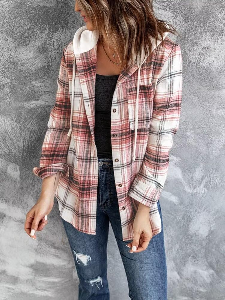 LACOZY Chemise à carreaux en flanelle à manches longues surdimensionnée pour femme