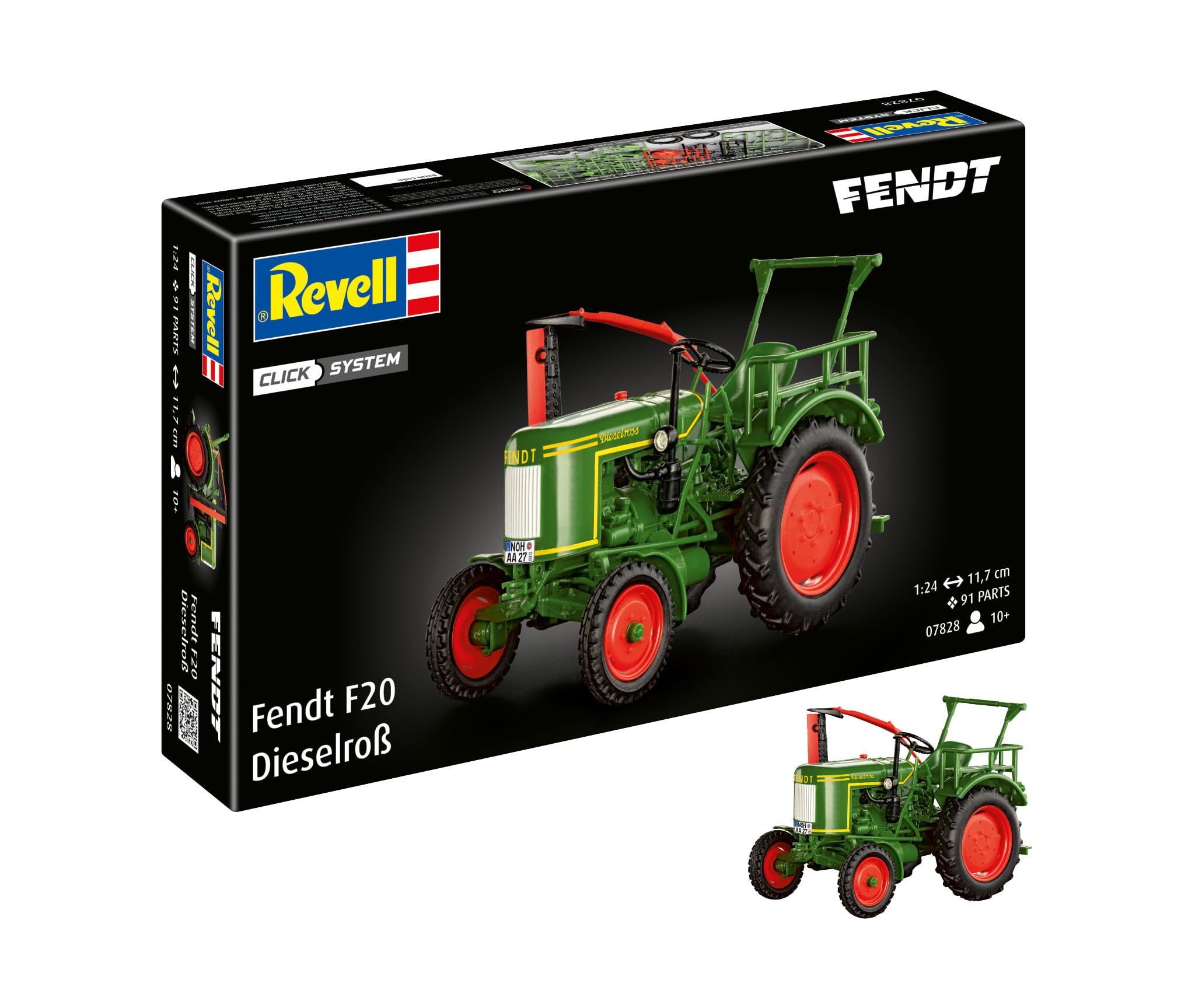 Revell 07828 Fendt F20 Dieselroß Trattore (sistema a clic), scala 1:24, non costruito, precolorato, Click-Together (non colla), kit modellino in plastica
