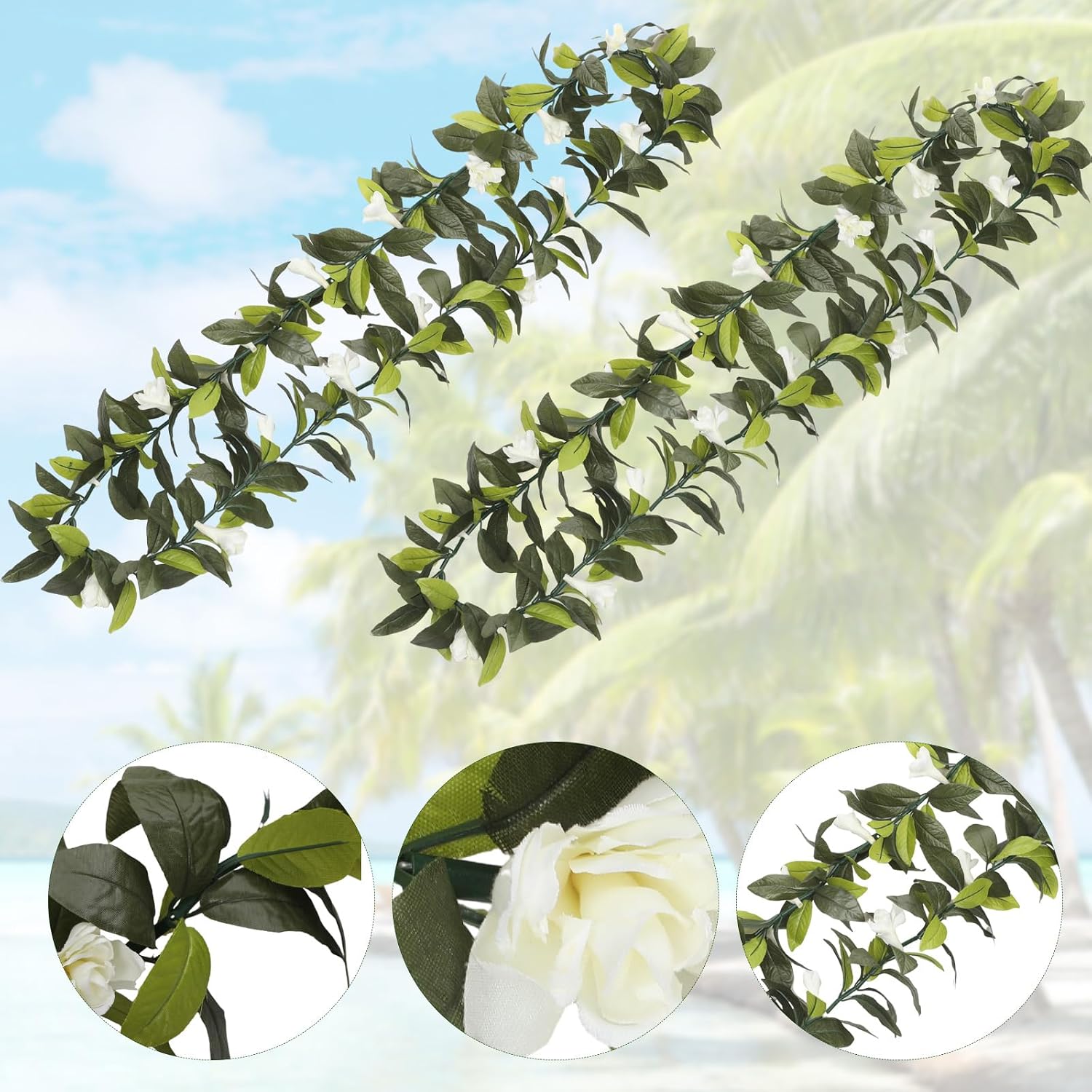 Riceshoot 1 Pcs Hawaiian Graduation Lei 6.56 ft Maile Lei Green Garland White Tuberose 2026 Graduation Gift Leaf Flower Necklace for Wedding Hawaiian School Ceremony Luau Aloha Summer Party Supplies