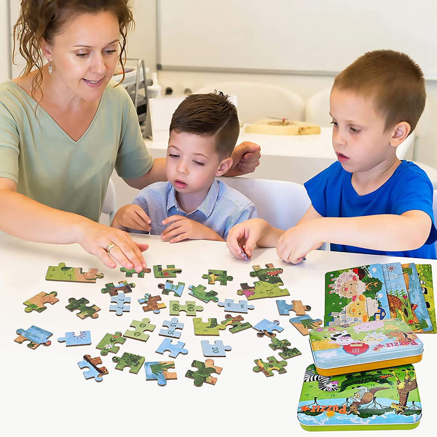 Faburo Puzzle 1 2 3 4 5 años Juguetes Niños, Brinquedos Bebe 8 Pcs, Juegos Educativos Conocer Animales, Rompecabezas Juegos Niños, Regalo Niña y Niño, Juguetes Educativos Infantiles con Caja Regalo