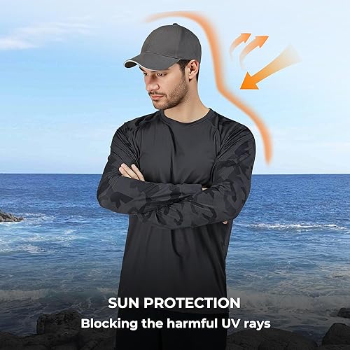 Vista 5 de Rodeel Camiseta de pesca de ajuste holgado para hombre, manga larga Bluff Performance UPF 50, manga raglán