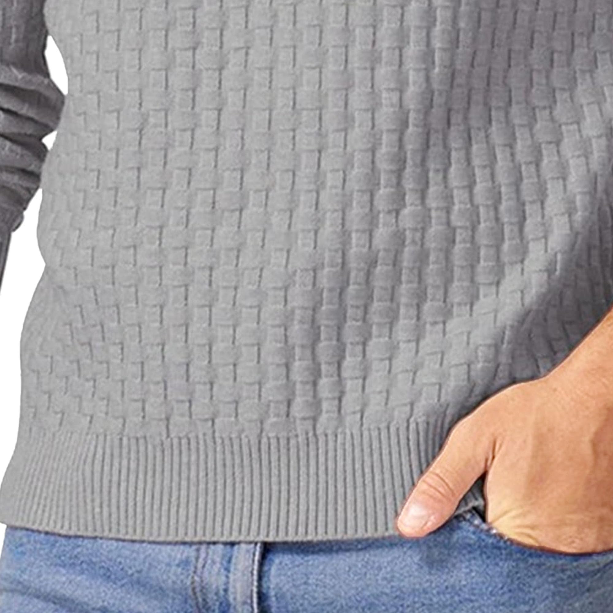 Qolkmuiy-GJ Men's Pullover Thickened Knitting Sweater Casual Crewneck Cable Knit Sweatshirt Twist Textured Sweaters (Light Grey,XX-Large)