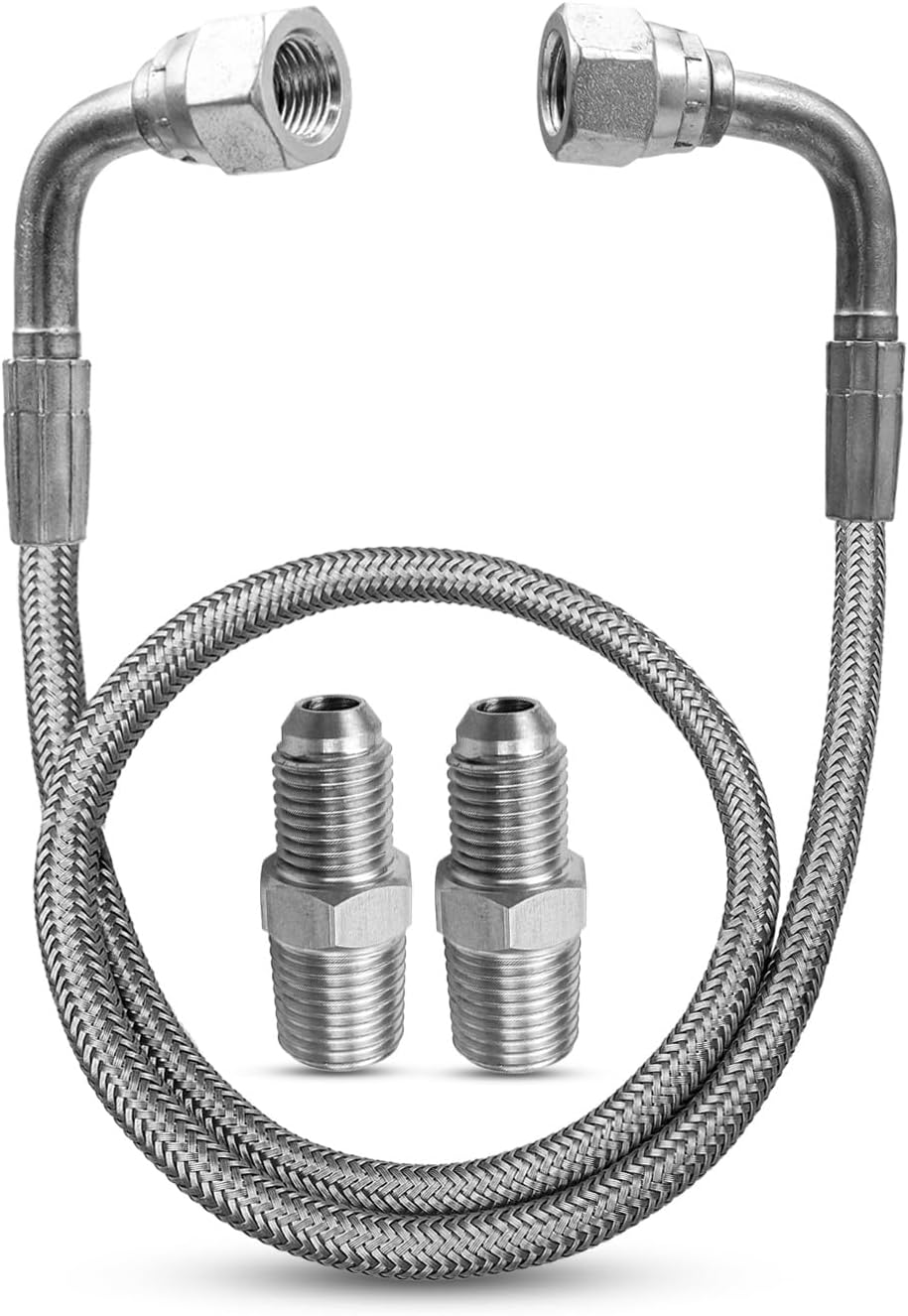 Stainless Steel PTFE Reinforced Hose for Transporting Air Water Oil Gas, 1/4" NPT Male Thread, -40°F to 400°F 870PSI, 60cm Length, Compatible with Most Air Pumps