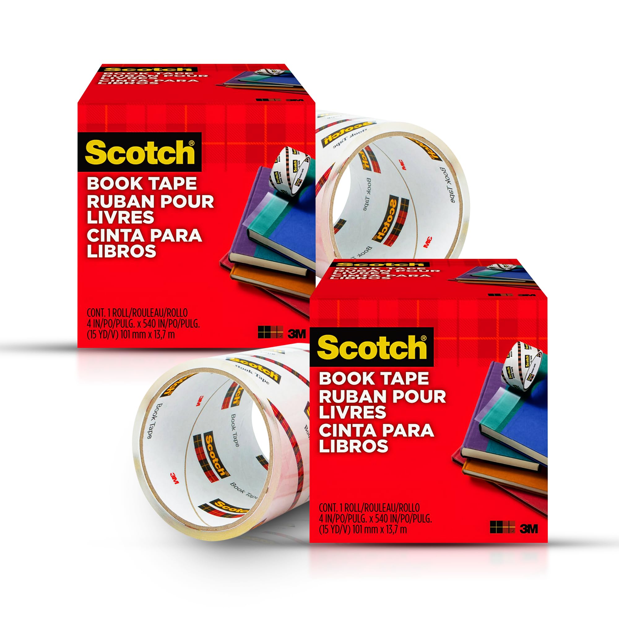 Scotch Book Repair Tape, Clear, 4 Inches x 15 Yards (3-Inch Core), 2 Rolls – Extra-Wide Durable Binding Tape for Book Repair, Reinforcing & Document
