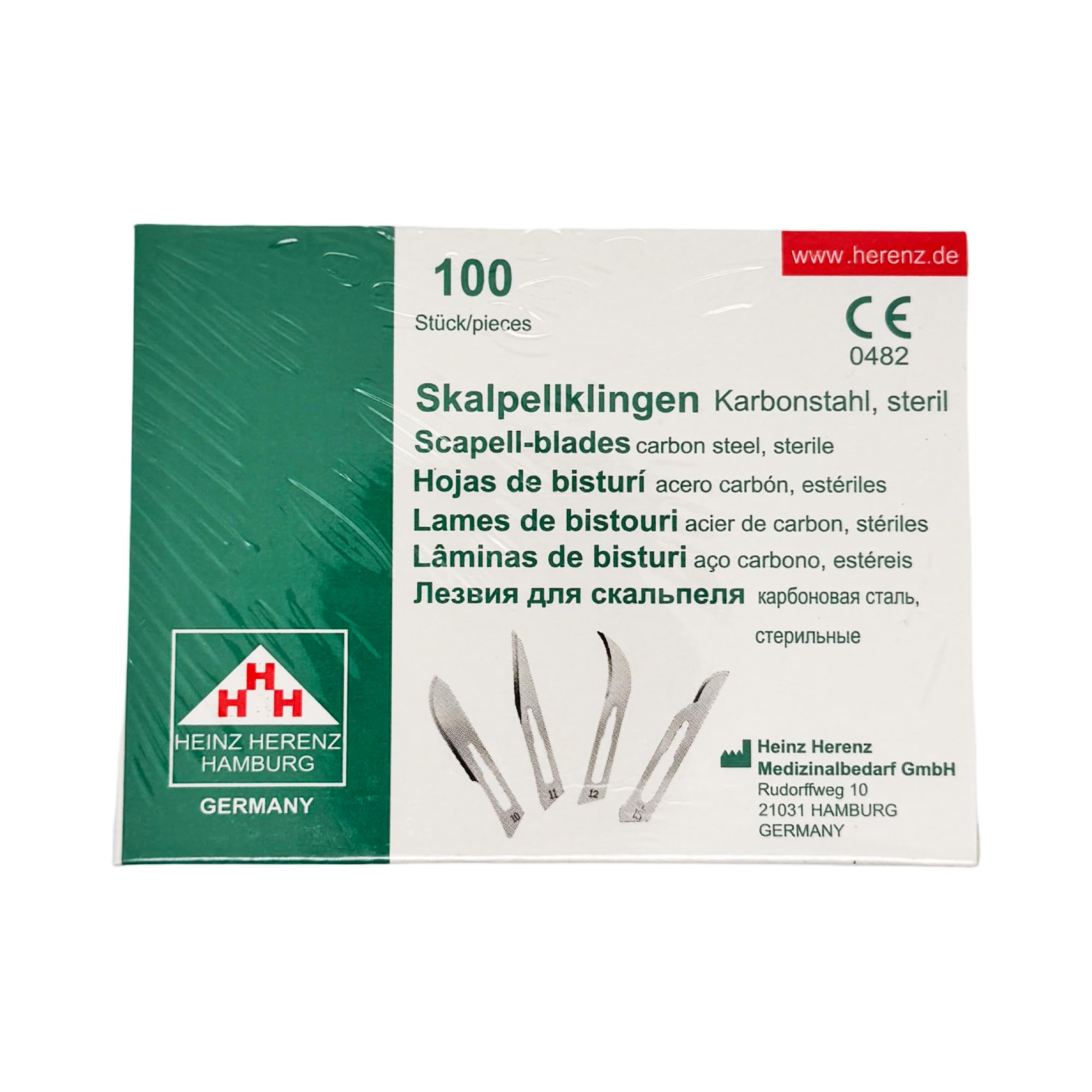 Skalpell-Set – 100 sterile Skalpellklingen Nr. 15 aus Karbonstahl Heinz Herrenz inkl. Skalpellhalter Nr. 3 aus Edelstahl