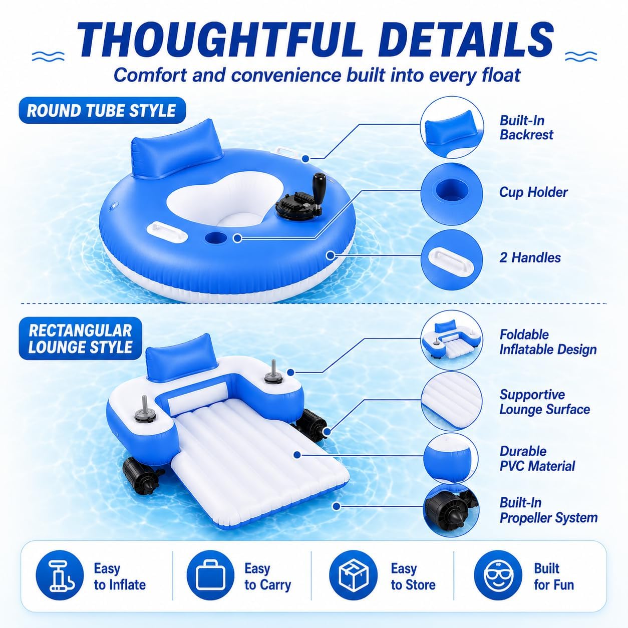 Flotador motorizado de Piscina, Tumbona Inflable de Agua de Doble propulsor