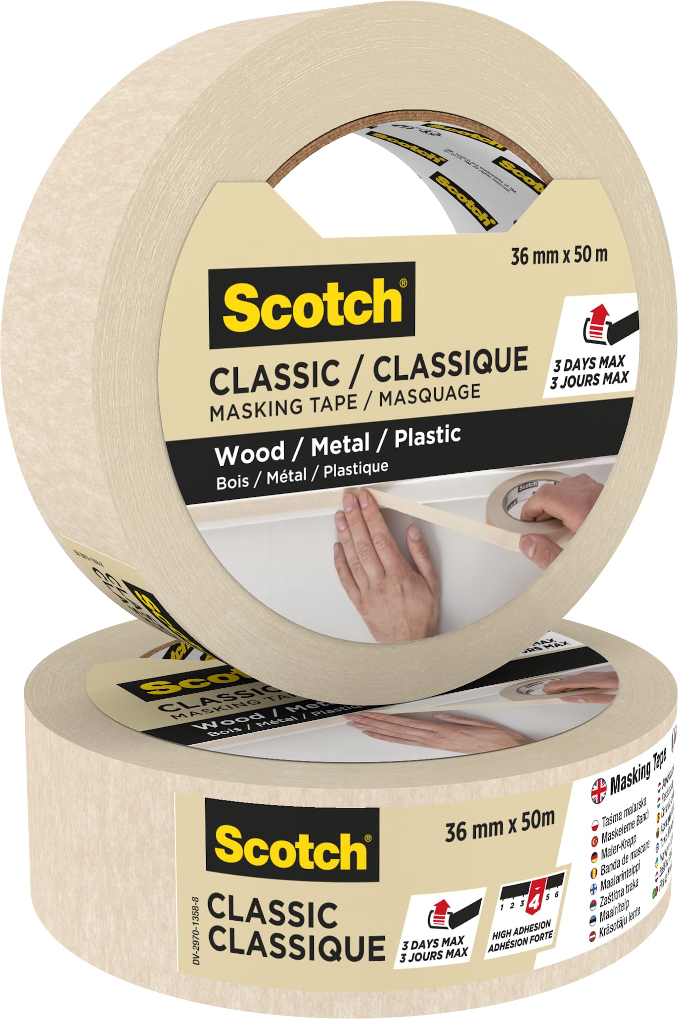 ScotchBlue, Scotch Classic Masking Tape, 16 Rolls 36mm x 50m - Adhesion - Painters Masking Tape for Indoor Painting and Decorating