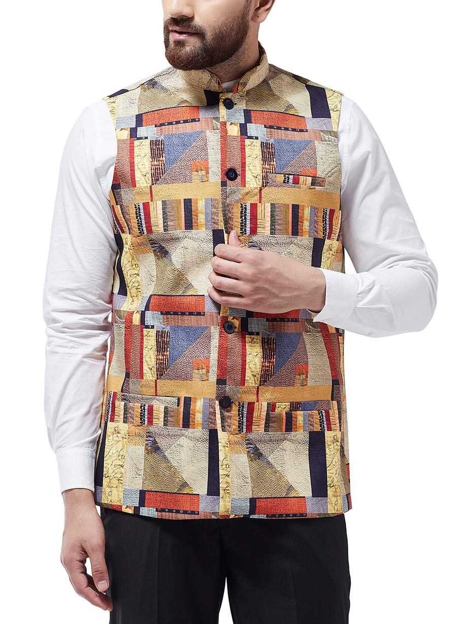 sojanya (Since 1958 Men's Cotton Blend Multicolored Printed Waist Coat, Size:-picture-34