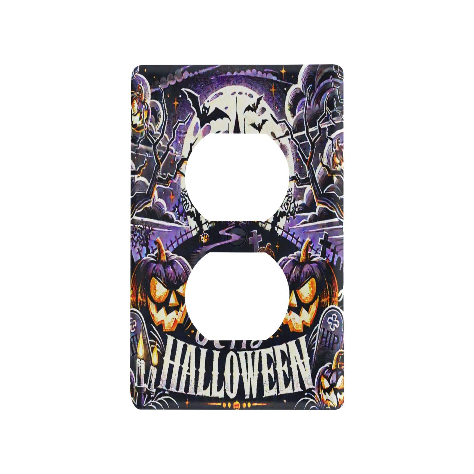 Halloween House Purple Light Switch Cover Decorative Receptacle Outlet Wall Plate Guard Plastic Outlet Covers for Farmhouse Home Decor Livingroom (Duplex Outlets Cover)