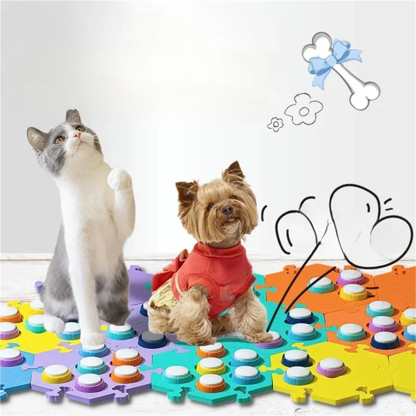 Botones de conversación de comunicación para mascotas, grabador de voz para perros y gatos (con tapetes, 8 unidades)
