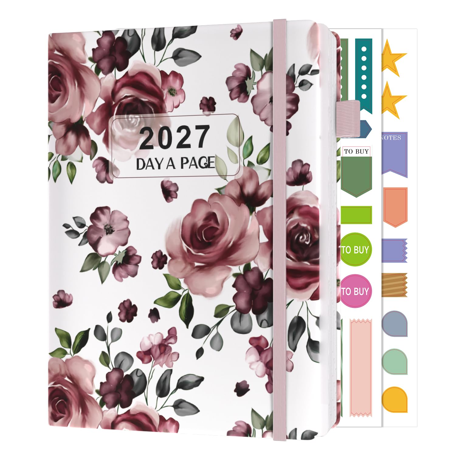Sailingvan 2027 Diary Day Per Page A4, January 2027 - December 2027, Page a Day Daily Planner, 2027 Calendar & Productivity Stickers, Elastic Strap, Pen Loop & Pocket (8.5'' x 11'')