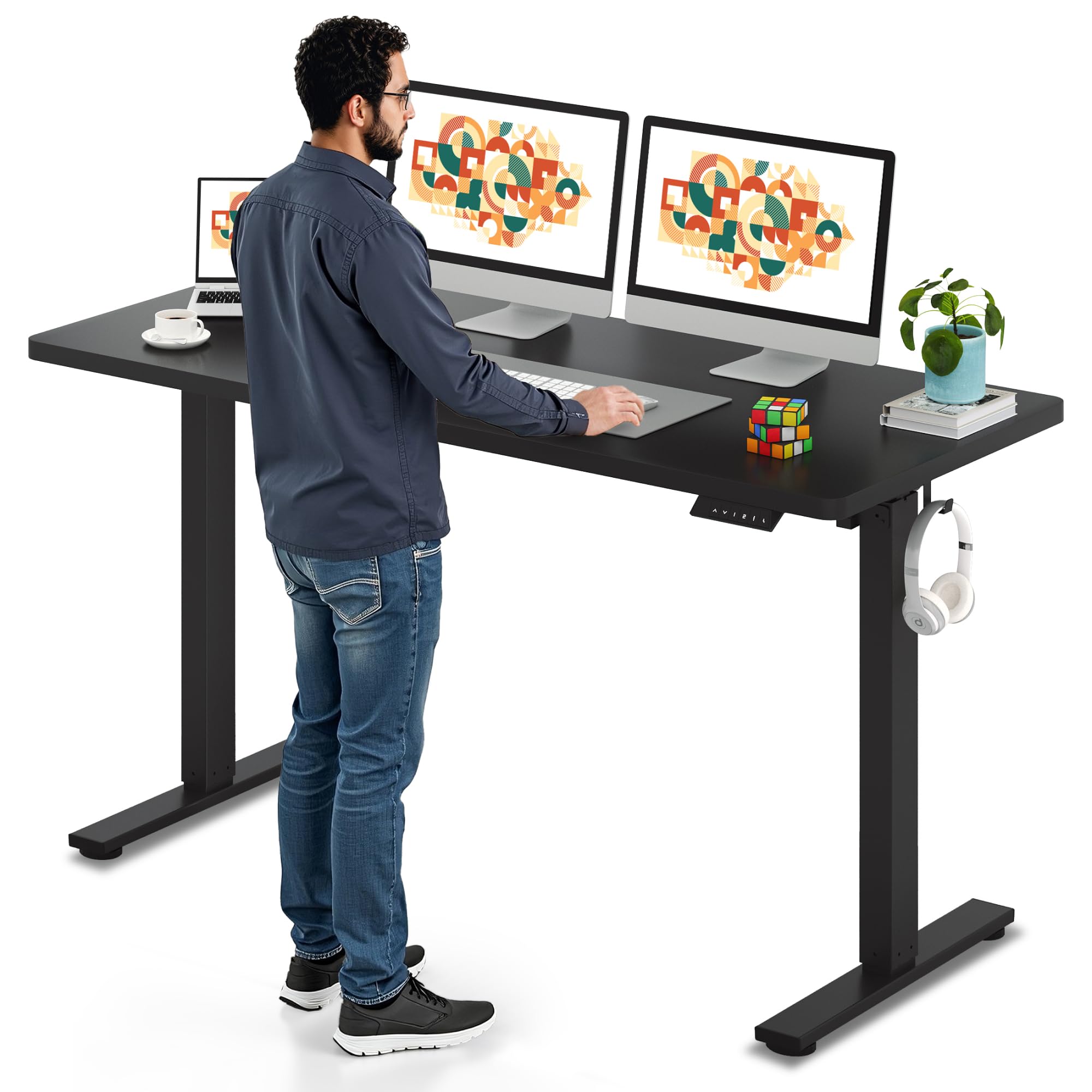 SANODESK Electric Standing Desk 60 x 24 Inches Whole-Piece Desktop Height Adjustable Stand Up Desk w/6-Button Controller Ergonomic Computer Desk for