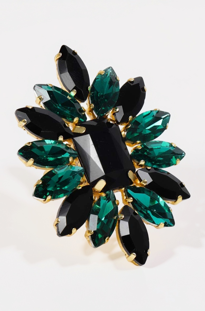 Black & Green Crystal Shine Stones Party Bling Contemporary Adjustable Finger Ring For Women-ZPFK10011