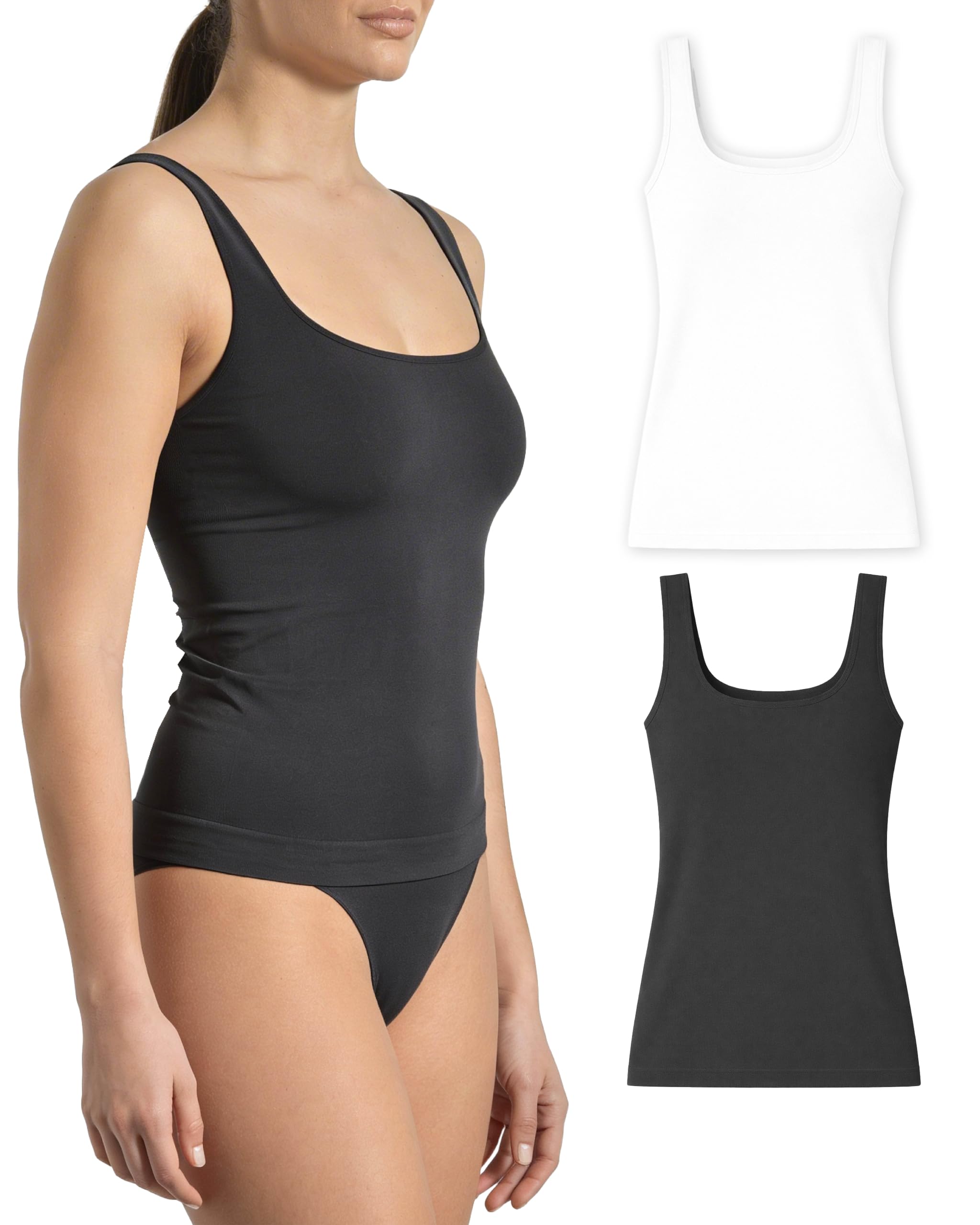 Risalti Bamboo Seamless 2Pcs Women's Summer Tops - Ladies Vest Tops & Summer Clothes - Made in Italy White-Black