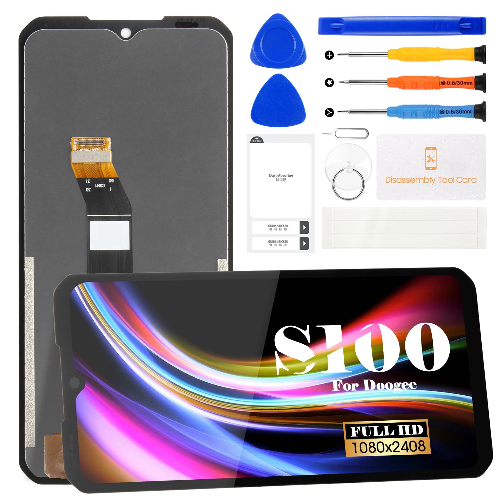 Schermo di ricambio per Doogee S100/S100 Pro, display LCD per Doogee S100 Pro, touch screen, digitalizzatore con kit di riparazione (nero)