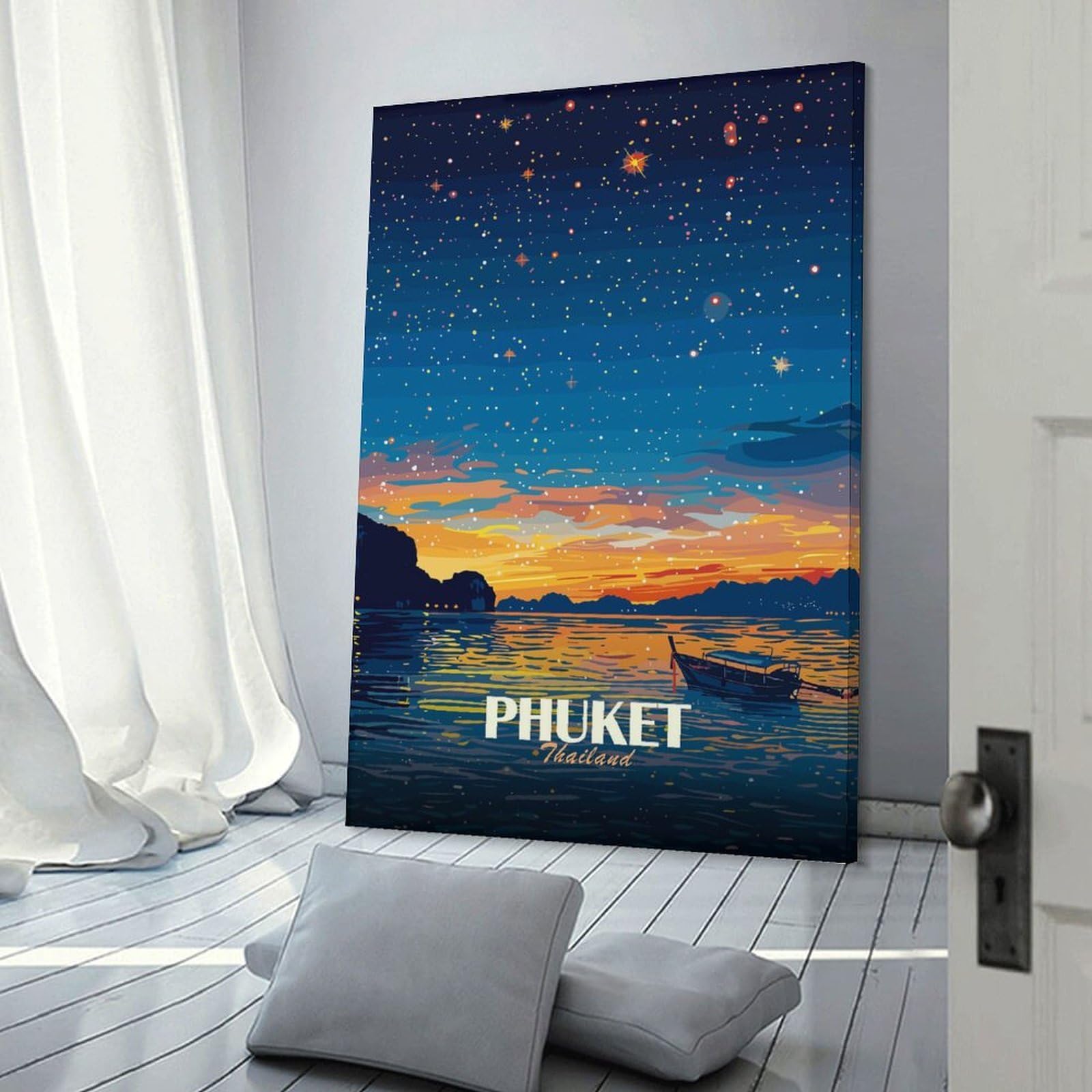 Junmoney Phuket Thailand Nightscape Wall Art Print 12x18inch(30x45cm), for Corridors, Hallways Or Apartment Entries, Wall Decor to Refresh Empty Corners