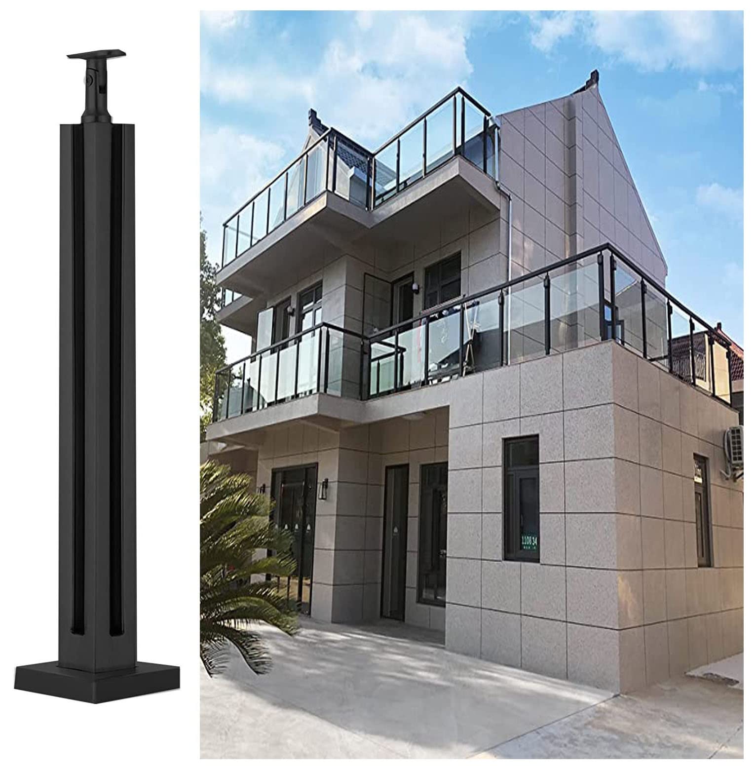 Poteau de balustrade en verre rigide pour sécuriser un balcon ou une piscine surélevée
