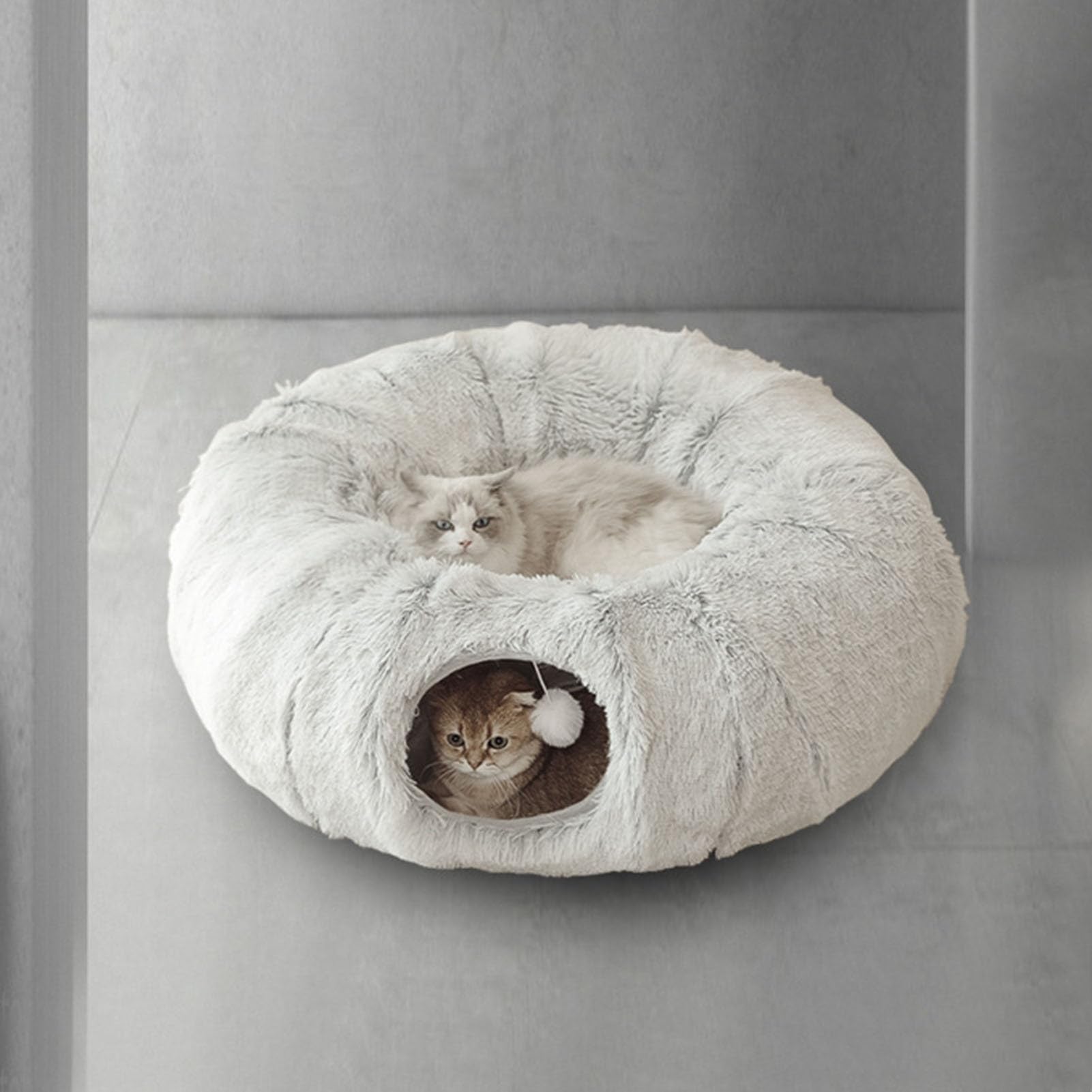 Kocie Legowisko Tunelowe Donut Pluszowe Legowisko Dla Kociąt Dwa W Jednym | Kocia Kryjówka Na Chłodne Dni Dla Właścicieli Zwierząt I Miłośników Kotów Do Sypialni Domu Schroniska Kliniki