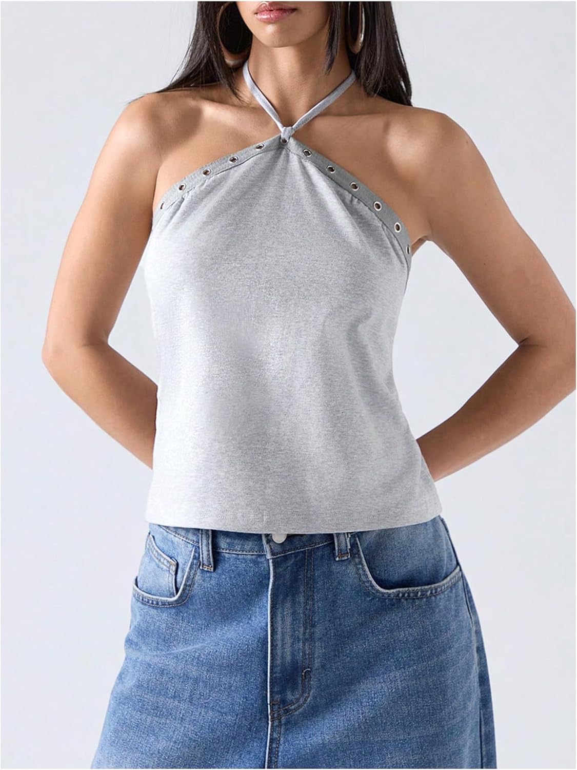 MakeMeChic Women's Going Out Backless Tops Y2k Halter Tops Clubwear - Image 2