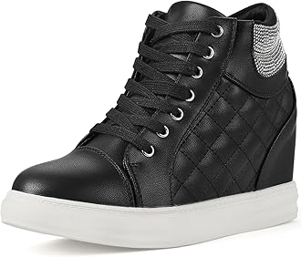 Ckrola Womens Fashion Platform Shoes Hidden Wedge Heel High Top Sneakers for Women Platform Boots Working Shoes Women