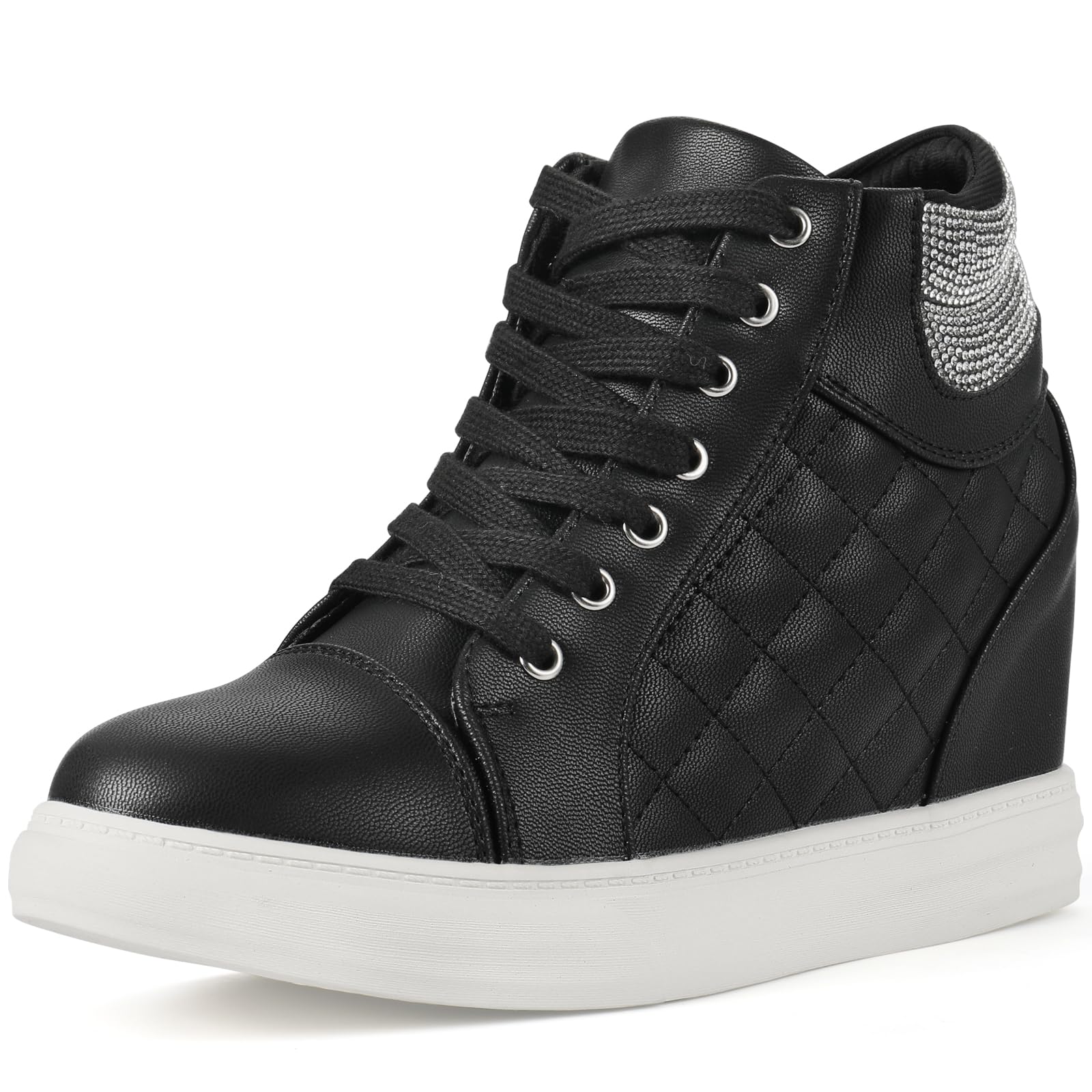 Ckrola Womens Fashion Platform Shoes Hidden Wedge Heel High Top Sneakers for Women Platform Boots Working Shoes Women