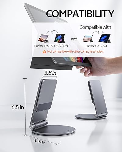 Miniatura 3 de LULULOOK Soporte para Surface ProGo - Base giratoria de aleación de aluminio de 360, soporte plegable para tabletaelevador para Microsoft Surface