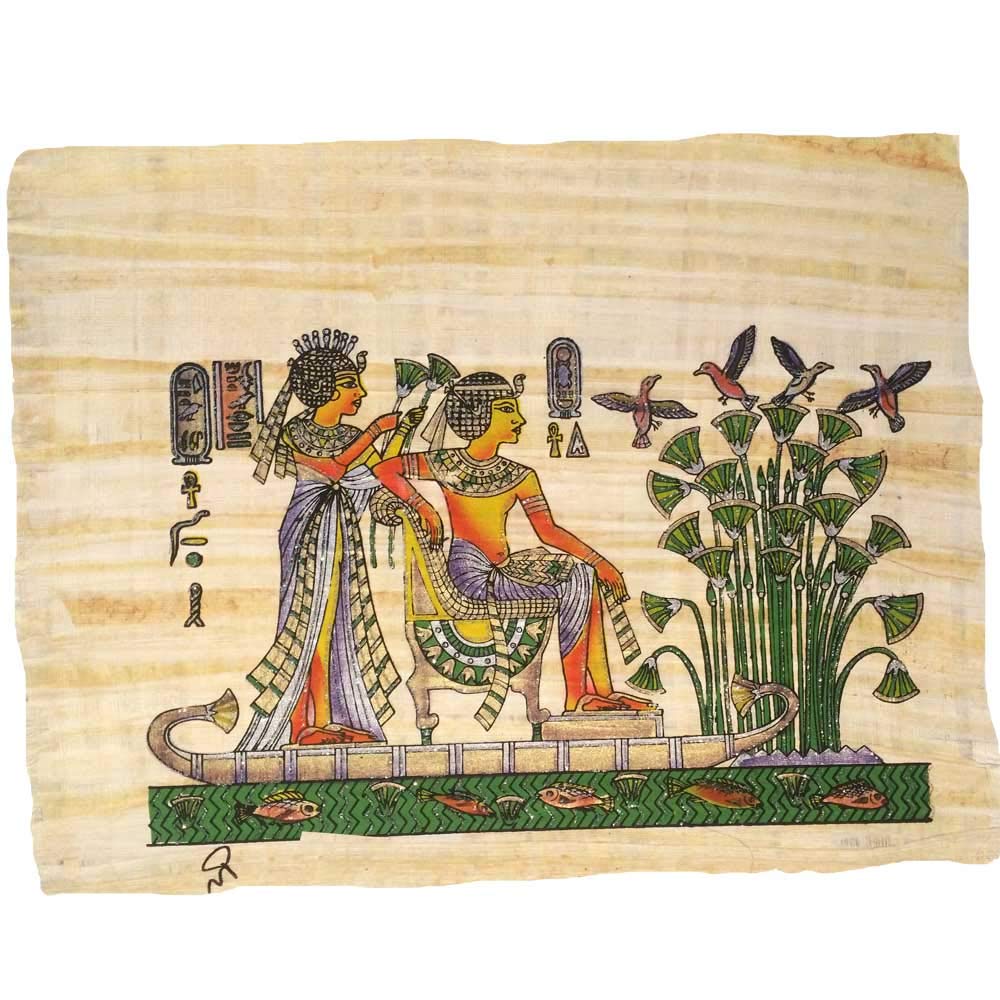 Papyrus original Toutânkhamon et sa femme : peinture d'Égypte artisanale scintillante