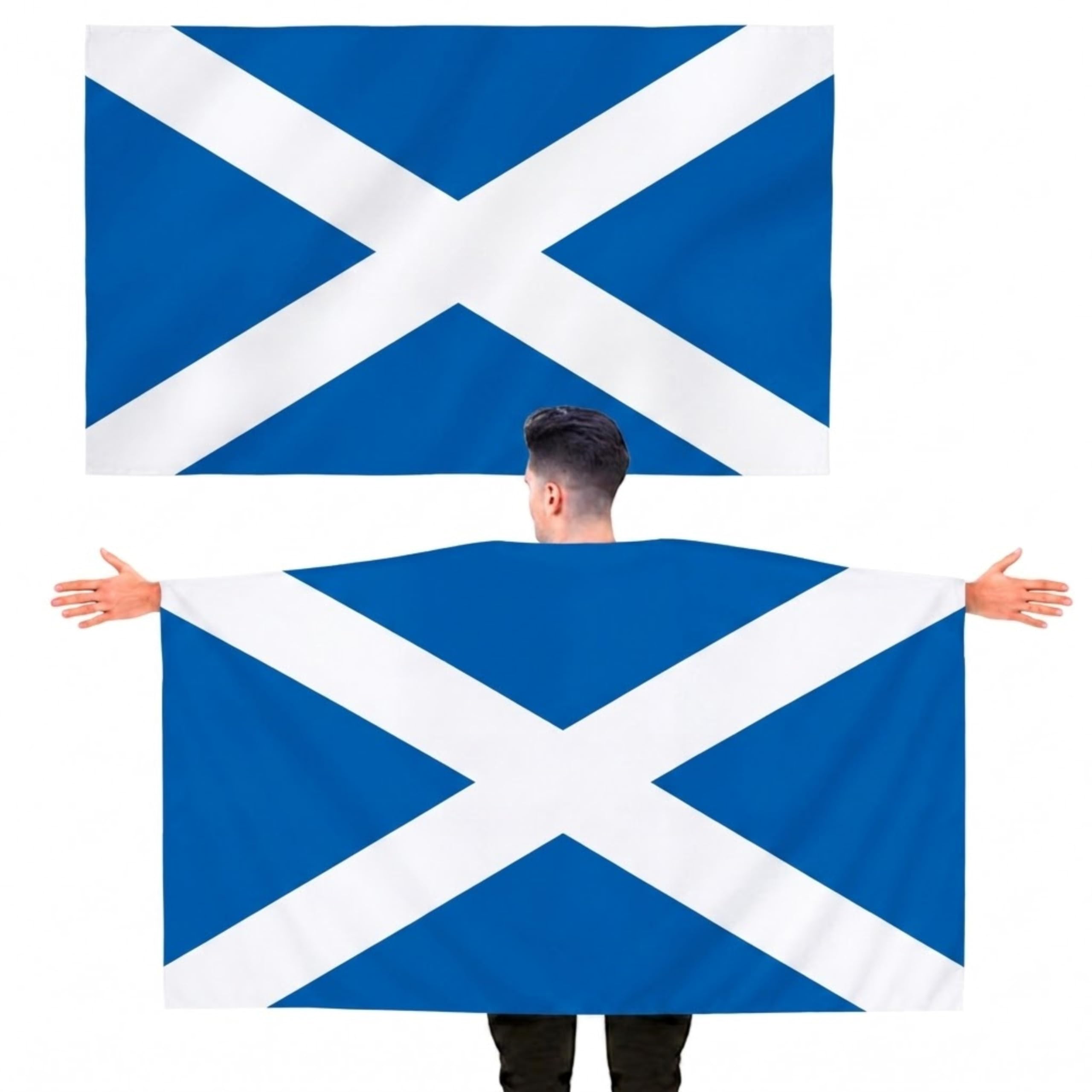 Scotland St Andrew’s Saltire Flag 5ft x 3ft with Sleeve – Large Polyester Scottish Flag Banner for FIFA World Cup Football, Rugby Supporters and Indoor Outdoor Home & Garden Display — image 1
