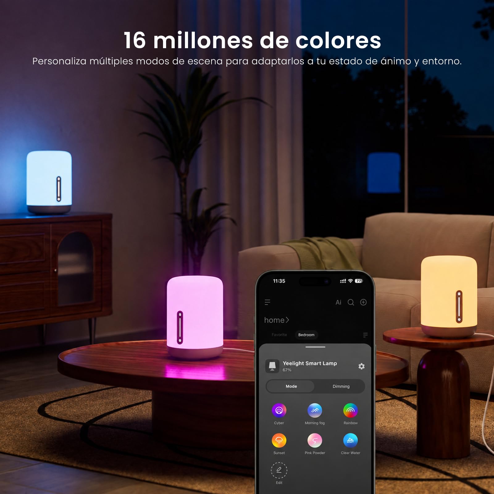 Yeelight Lámpara de Mesilla LED Táctil Regulable, Lámpara de Mesa Inteligente con Matter, Luz Nocturna 2700K–6500K y RGB DIY, Compatible con Apple Home, Alexa, Google Home y SmartThings para Salón