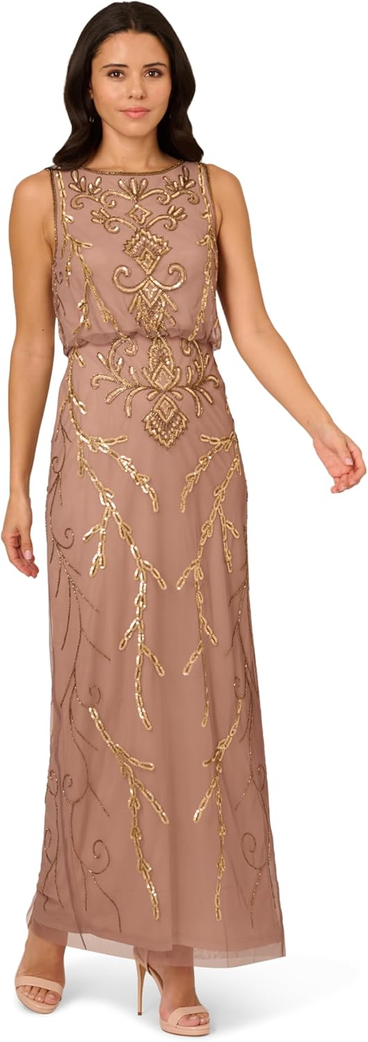 Adrianna Papell Women's Bead Blouson Long Dress