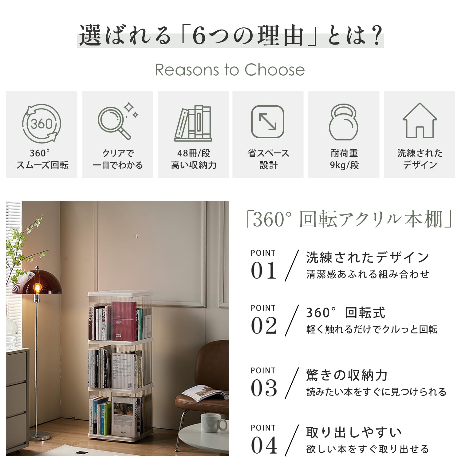 Amazon｜回転式本棚 4段, 大容量 スリム A4対応, 組立簡単, 省スペース