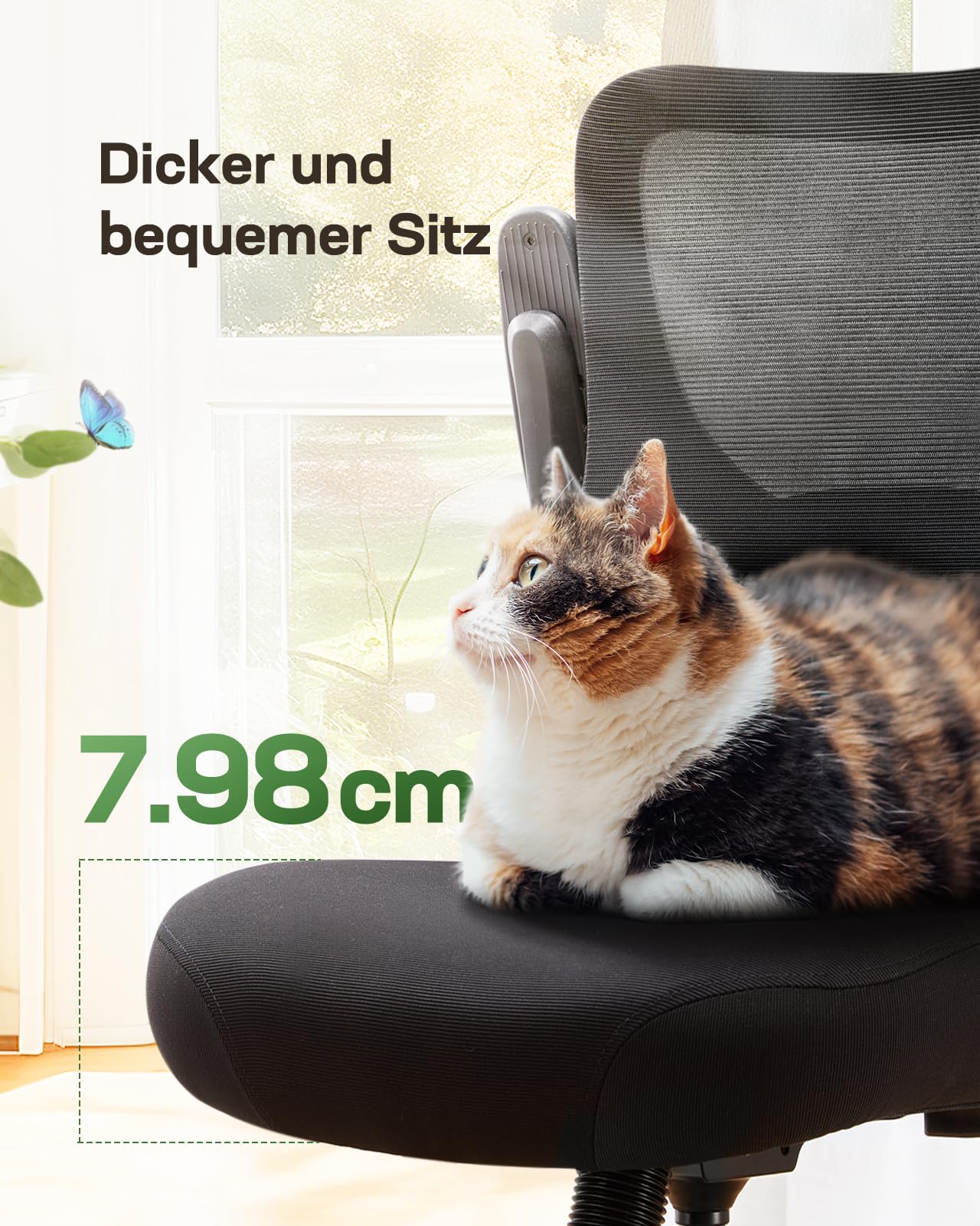 Marsail Bürostuhl Ergonomisch, Schreibtischstuhl mit 3D PU Armlehnen und Verstellbarer Lendenwirbelstütze, Drehstuhl Höhenverstellung und Wippfunktion, Chefsessel aus Mesh, Bis 136kg/300LBS